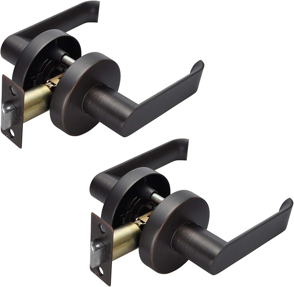 Passage Lever Door Handle Slim Square Non-Locking Lever Set [for Hallway or Closet Doors] Reversible for Right & Left Sided Doors Heavy Duty Oil Rubbed Bronze