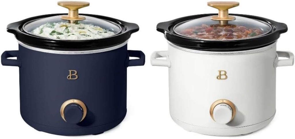 Collector Beautiful 2 Qt Slow Cooker Set, 2-Pack, White Icing and Starry Night Blue