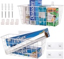 Wire Hanging Wall Basket, Baskets Set Adhesive Wall Mount Organizer for Pantry Kitchen RV Bathroom Cabinet Storage Organization (2 White)