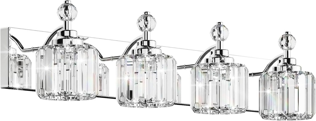 Espird Modern Crystal Bathroom Vanity Light 4-Light Stainless Steel Lighting Fixtures Over Mirror, Chrome Vanity Lights for Bathroom/Living Room/Bedroom