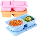 3pcs Reusable Snack Containers, Silicone Double Compartment Snackle Pack Boxes with Lid Reusable Condiment Containers Suitable for Fruit Bread Biscuits Jam Yogurt Salad (3 Colors)