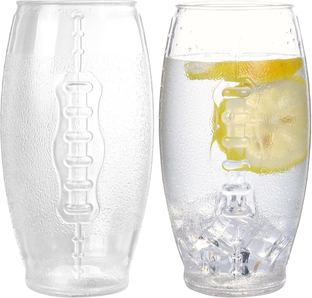Supreme Housewares Football Shaped Tumbler Cups, BPA-Free Acrylic Sports Drinkware, Shatterproof Reusable Water Glasses for Tailgating, Game Day, Parties, Clear, 23 oz, Set of 2