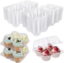50 Sets Cupcake Containers, Plastic Cupcake Carriers for 4 Cupcakes, Clear Cupcake Boxes Holders, Stackable Disposable Cupcake Carriers