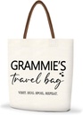 Grammie's Travel Bag Canvas Tote Bags For Women, Aesthetic Tote Bag With Leather Handle, Reusable Grocery Bags for Grammie Gifts, Chirstmas Appreciation Retirement Mother's Day Gifts-10