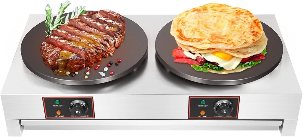 Commercial Electric Crepe Maker Machine, 2-Burner Crepe-Making Table Pancake Machine, Breakfast Griddle Hot Plate Cooktop, Pancake Maker 110V 16"