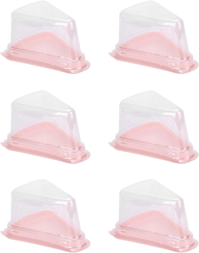 100Pcs Cake Slice Box Dessert Packaging Containers Plastic Dessert Storage Boxes Triangular Cake Box with Lid for Dessert Pastry Cookie Flan Pie(Pink)