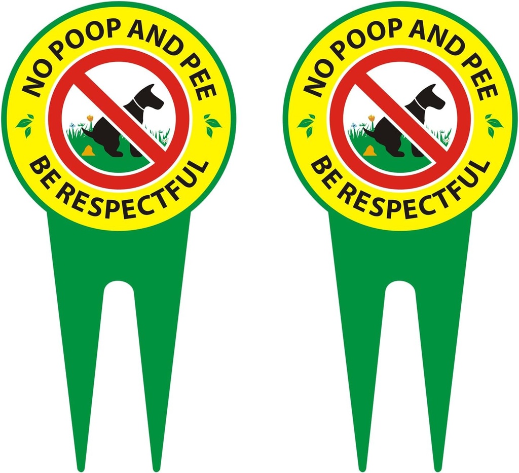 No Dog Poop Signs 2 Pack - Aluminum High Temperature Resistance - Prevent Pets from Pooping and Peeing on Beautiful Lawn/Patio/Yard/Garden - Be Respectful/No Poop And Pee, Double Sided 11.8 x 5.9