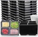50 Pack Meal Prep Containers, 34oz Leak-Proof Food Storage Box with Lid, Microwavable BPA Free Bento Lunch Plate, Stackable&Disposable Plastic To Go Takeout Pan for Freezer Safe, 4 Compartment
