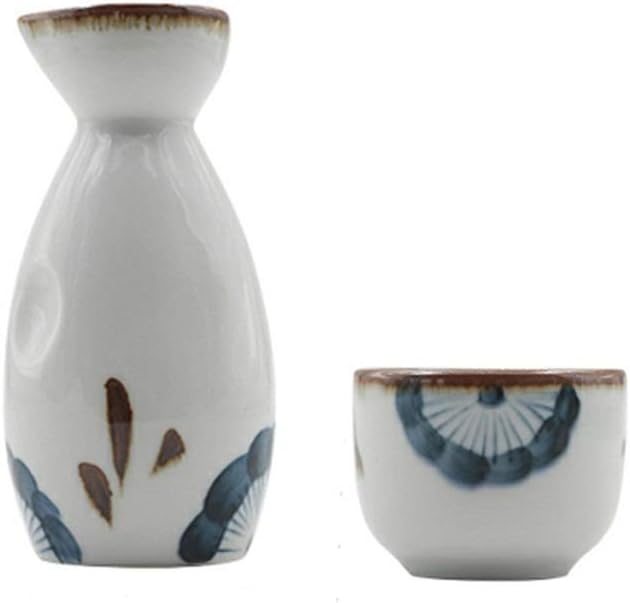 Sake Set of 4 Pieces Hand Painted Trefoil Japanese Style Traditional Retro Porcelain Crafts