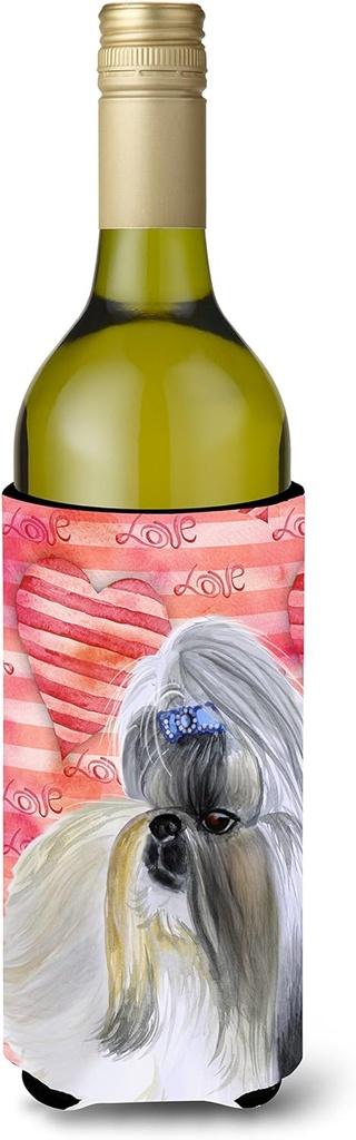 Caroline's Treasures BB9753LITERK Shih Tzu Love Wine Bottle Hugger, Red Bottle Cooler Sleeve Hugger Machine Washable Collapsible Insulator Beverage Insulated Holder