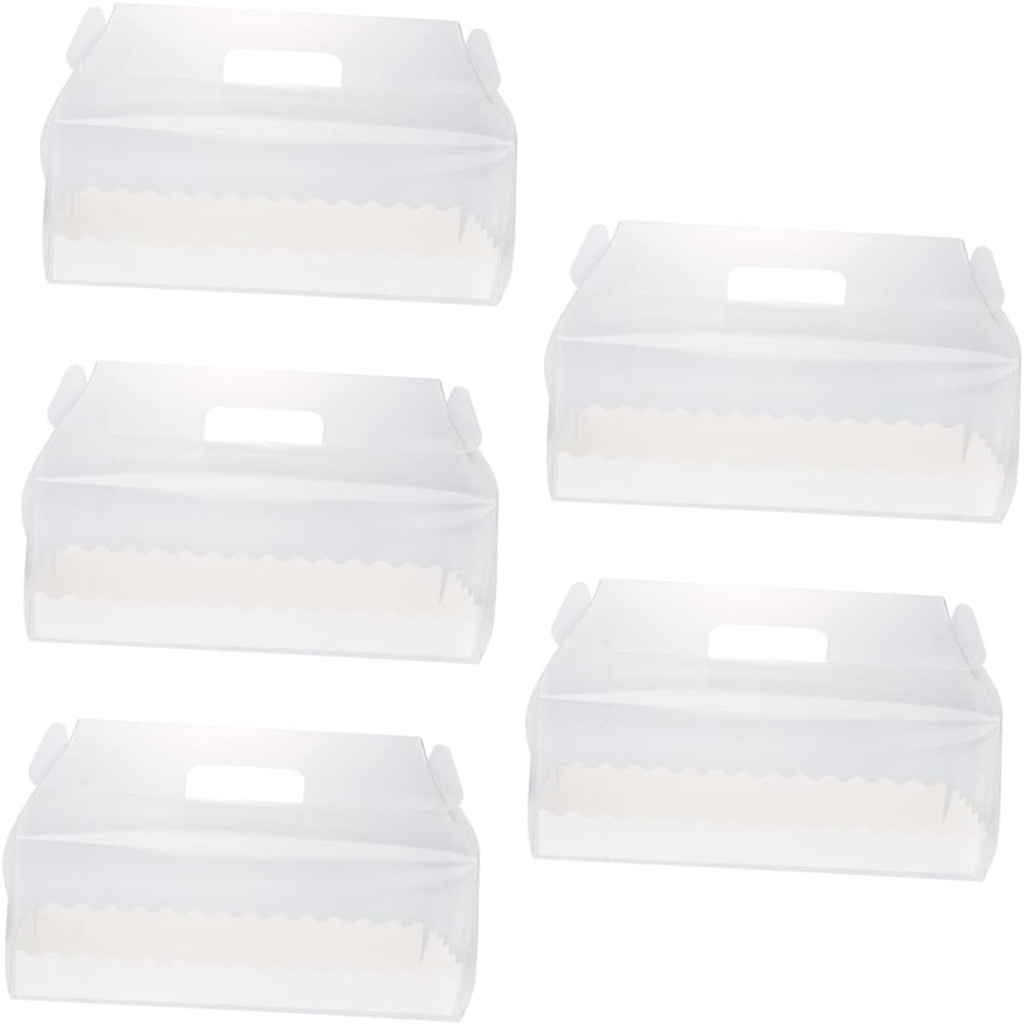 TIDTALEO 5pcs Handheld Dessert Packaging Boxes for Roll Cake Toast Bread Transparent Pet Containers Base for Safe Practical Use for Candies Biscuits