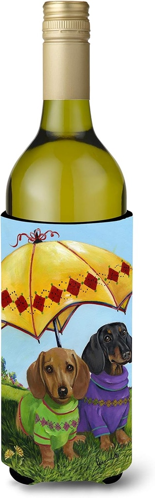 Caroline's Treasures PPP3084LITERK Dachshund Hot Doggies Wine Bottle Hugger Bottle Cooler Sleeve Hugger Machine Washable Collapsible Insulator Beverage Insulated Holder