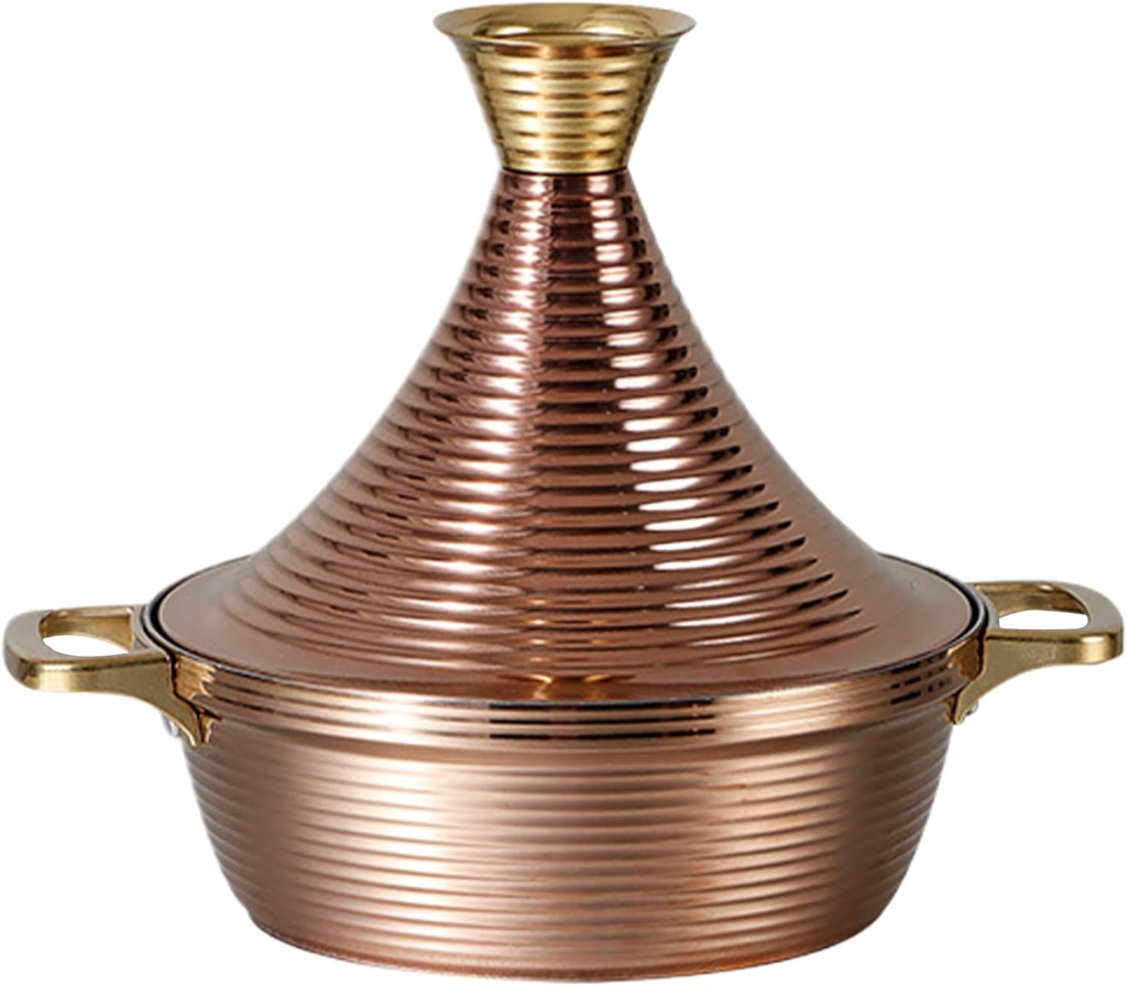 Moroccan Tagine Cooking Pot: 304 Stainless Steel Tagine Pot with 2 Handles,Large Slow Cooker Casserole with Cone-Shaped Lid, Non Stick Moroccan Pots for Cooking,29cm (Gold)