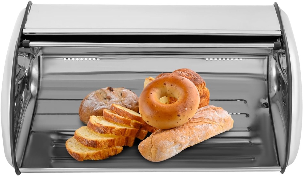 Large Stainless Steel Bread Box - 17.1" Capacity Ventilated Bread Bin for Kitchen Countertop, Modern Metal Storage Container for Home & Commercial Use