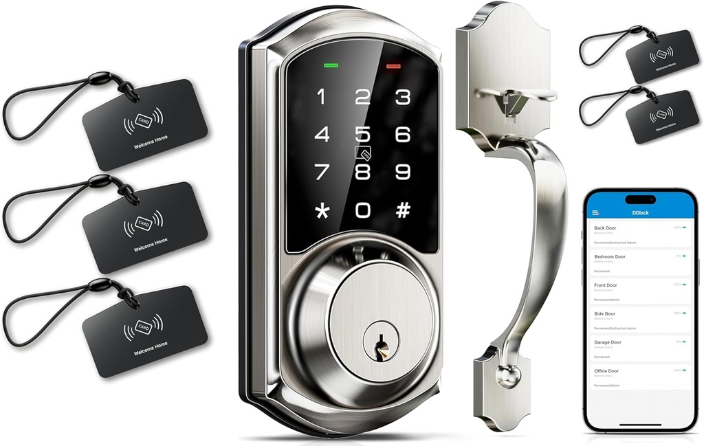Veise VE06-H Smart Front Door Lock Set, App Control Keyless Entry Deadbolt with Lever Handle with VK01 IC Cards