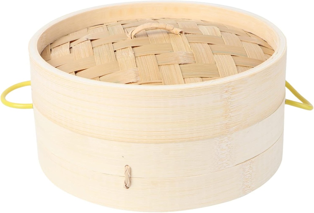 2pcs Bamboo Steamer Set with Handles 18cm Round Food Steamer for Cooking Steamed Buns Sturdy Kitchen Cookware