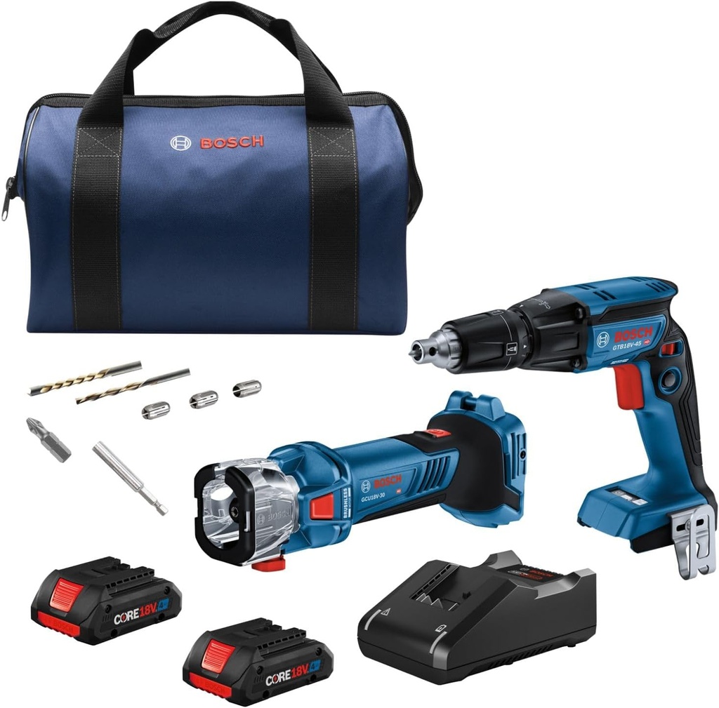 BOSCH GXL18V-291B25 18V 2-Tool Combo Kit with Brushless Screwgun, Brushless Cut-Out Tool and (2) CORE18V® 4 Ah Advanced Power Batteries