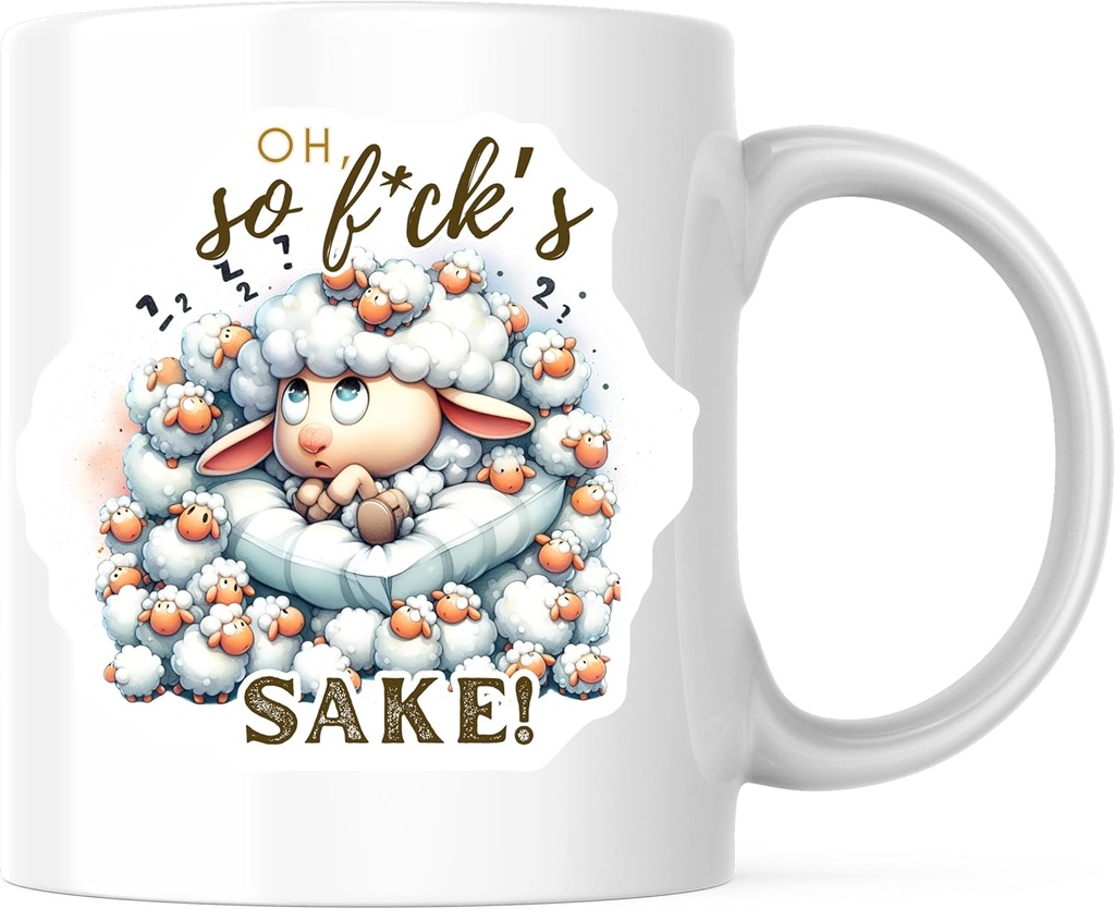 Bliss Monkey Co. Oh For Sheep's Sake Coffee Mug - Funny Sheep Pun - Sarcastic Cute 11 Ounce - Design Printed On Both Sides - Premium Quality Ceramic - BMCM6551