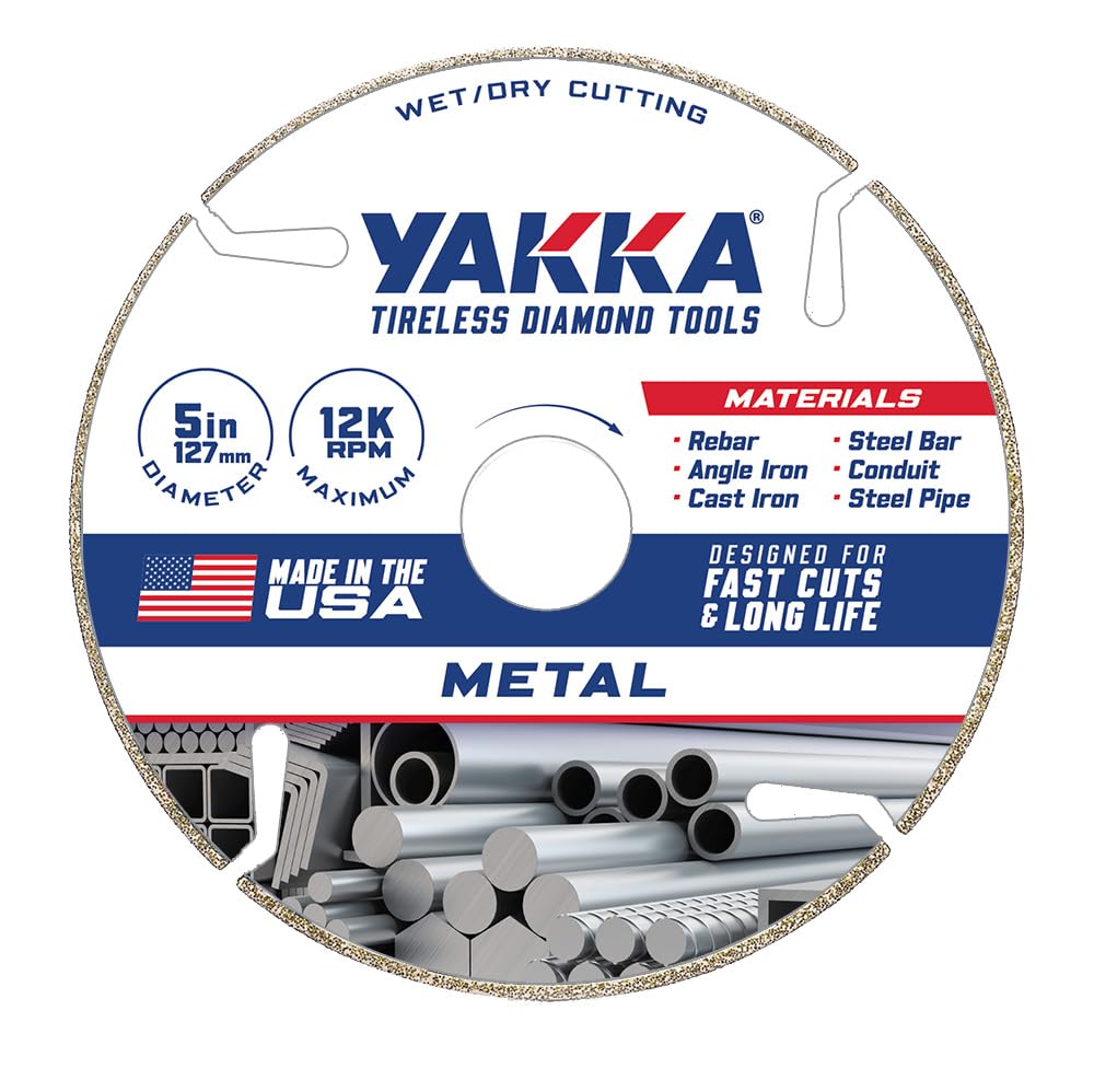 Yakka 5 Inch Metal Cutting Segmented Diamond Blade cuts a Wide Range of Metals, Made with Advanced Electroplating Technology for a Long Life & Comes with 7/8 inch Arbor and 5/8 inch Reducer Ring