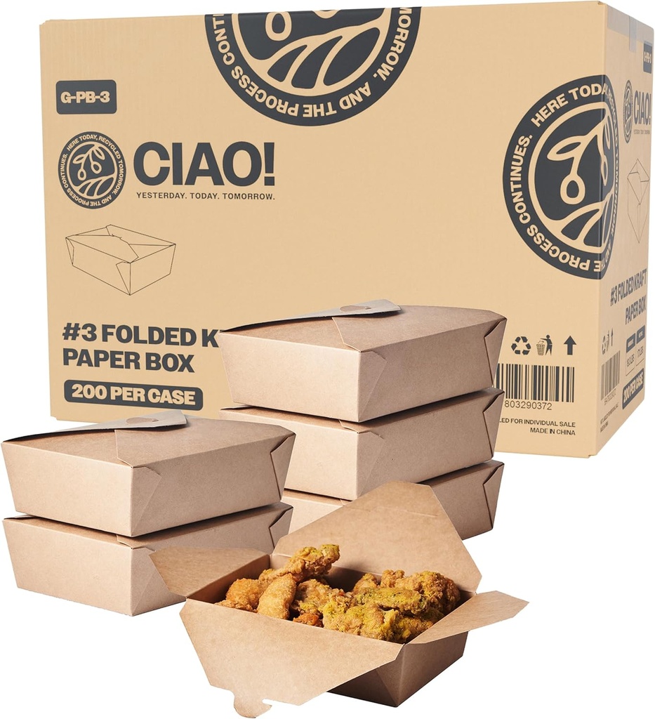 CIAO! Kraft Take Out Microwavable Food Containers, 76 oz No. 3 (200/case)