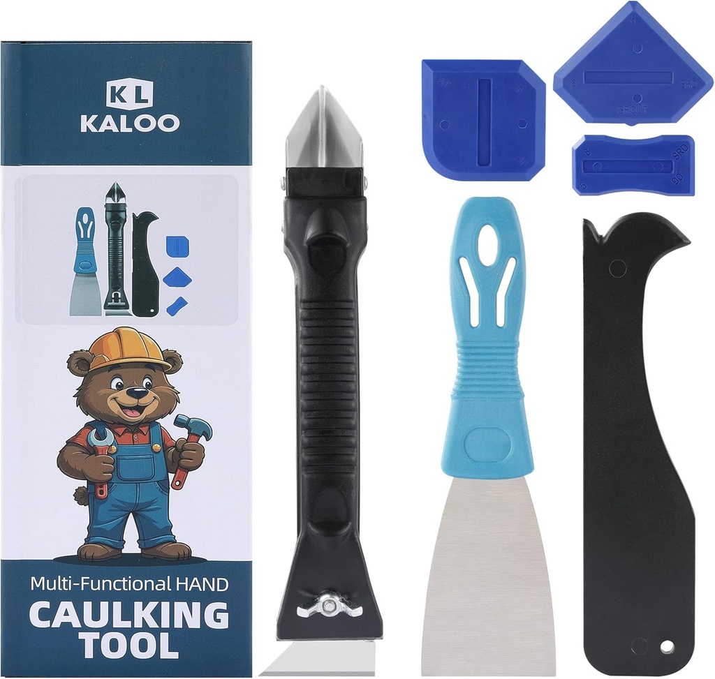 Silicone Caulk Remover Tool Kit, Grout Caulk Removal Tool, Putty Knife Scraper, 3 Glass Glue Corner Scrapers, Great for Kitchen Sinks, Bathroom and Window Frame