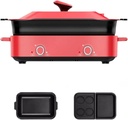 Electric Hot Pot Slow Cooker 4L Capacity Versatile Kitchen Appliance Electric Griddle for Shabu Shabu Restaurant Noodles BBQ, Red