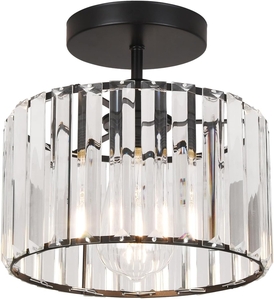 Crystal Ceiling Light Semi Flush Mount Ceiling Light Crystal Chandelier Hallway Light fixtures Black Close to Ceiling Lamp for Entryway Bedroom Bathroom Living Room Kitchen Dining Room …