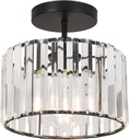 Crystal Ceiling Light Semi Flush Mount Ceiling Light Crystal Chandelier Hallway Light fixtures Black Close to Ceiling Lamp for Entryway Bedroom Bathroom Living Room Kitchen Dining Room …