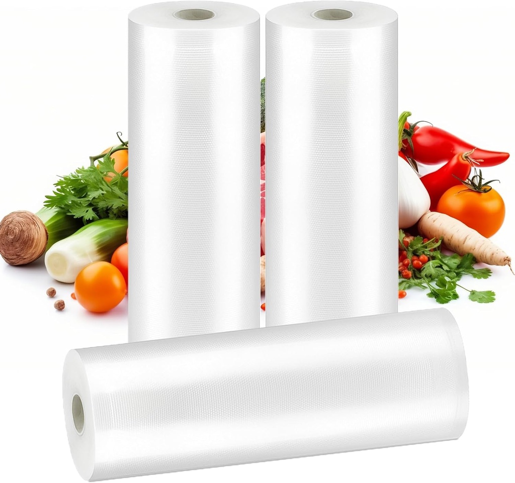 Vacuum Sealer Bags for Food 11in x 20ft x 3Rolls - Food Saver Vacuum Sealer Bags Rolls for VAC Food, Meal Prep or Sous Vide, Food Saver Bag for Home and Kitchen Use