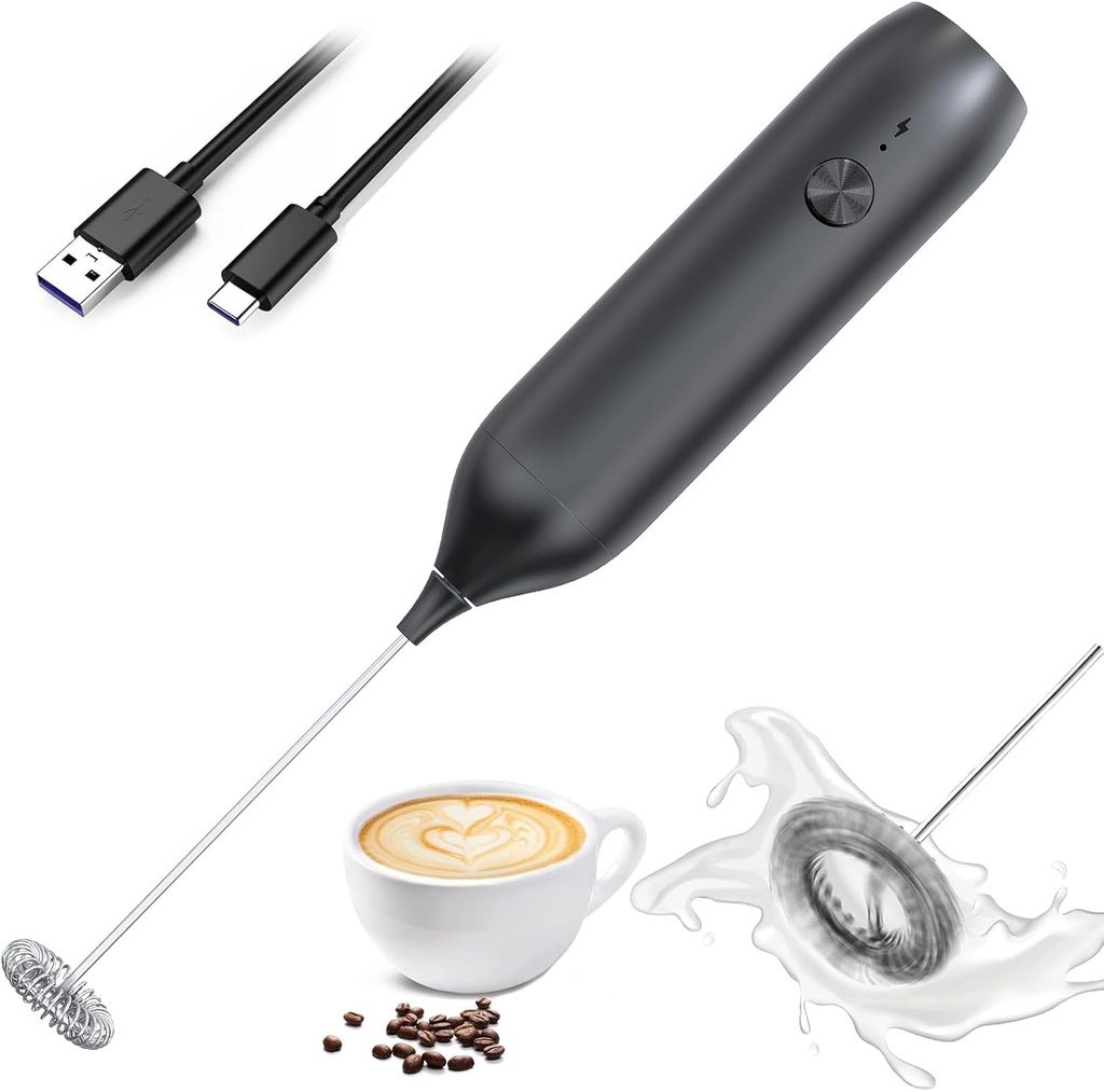 Rechargeable Milk Frother Wand,Drink Mixer Handheld,Electric Whisk with USB-C,Foam Maker for Coffee Stirrer,Hand Blender for Lattes,Matcha,Cappuccino,Frappe,Hot Chocolate.
