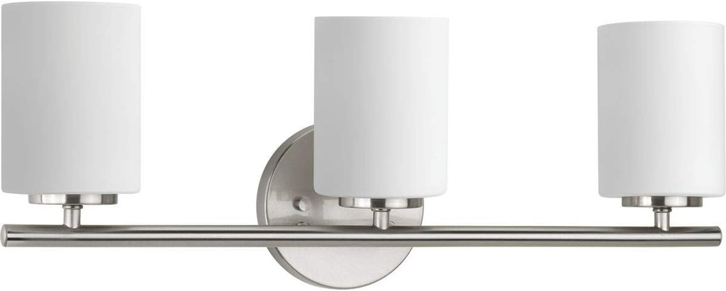 Replay Collection 3-Light Etched White Glass Modern Bath Vanity Light Brushed Nickel