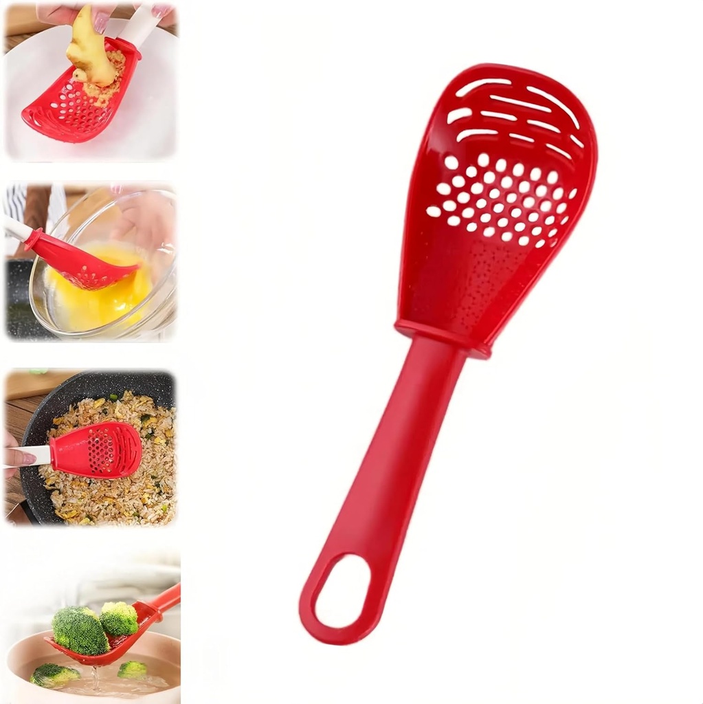 Multifunctional Kitchen Cooking Spoon, 2025 New Heat Resistant Kitchen Utensils Slotted Spoon, Small Silicone Spoon Tool for Cooking, Draining, Mashing, Grating, Separating (Red)