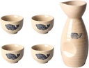Sake Cup Set*5 Piece Sake Set, Traditional Retro Ceramic Sake Cups Set, with 4 Sake Cups, 1 Sake Pot, Elegant Design Best Gift for Family and Friends Mugs, Onecolor