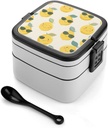 Lemon Happy Emoticon Bento Box - Double Layer, Leakproof Food Containers with Partition & Spoon, Stackable Lunch Box for Office, Travel, Camping
