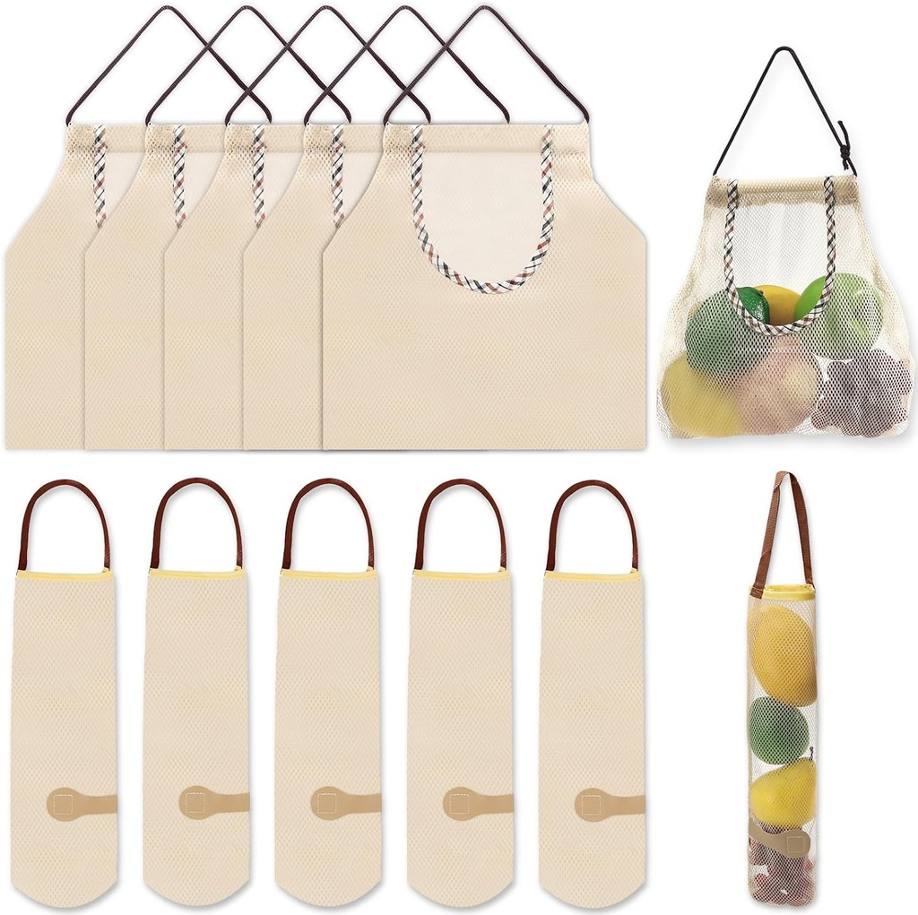 10 Pack Hanging Mesh Produce Bags, Onion Garlic Potato Storage, Farmers Market Grocery Vegetable Bags