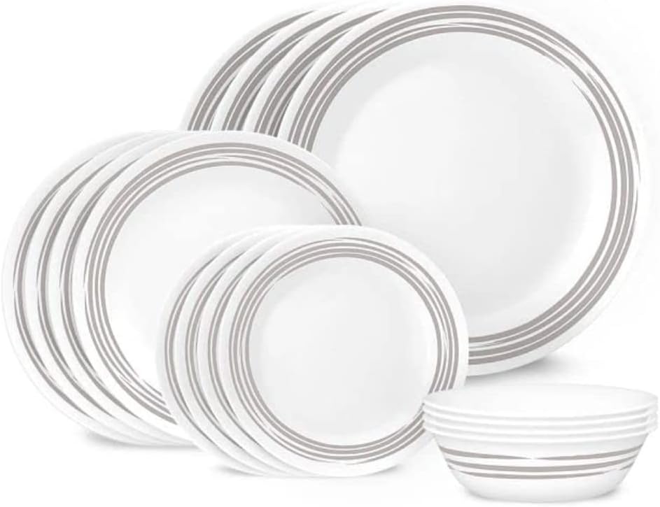 Corelle Brushed Silver 16pc, Service for 4, Dinnerware Set, 12 plates 4 bowls, Chip & Break Resistant, Dinner Plates and Dinner Bowls, Corelleware Plates
