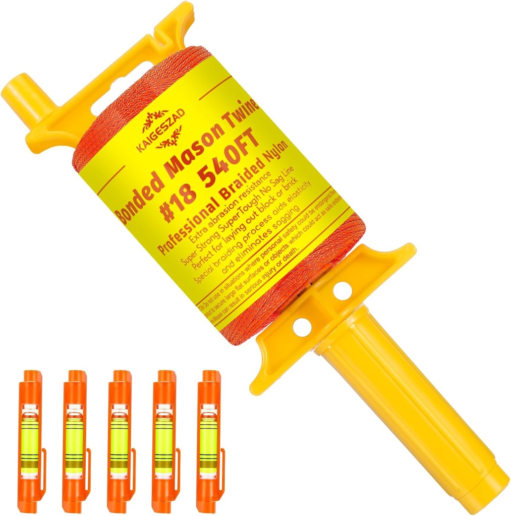 Mason Line with Handle,Twisted 540 FT #18 Braided Nylon Mason String with 5 Built-in Levels and Spool Construction Line,String Level Line Kit for Gardening Or Masonry Tools, Kite Twine String or DIY