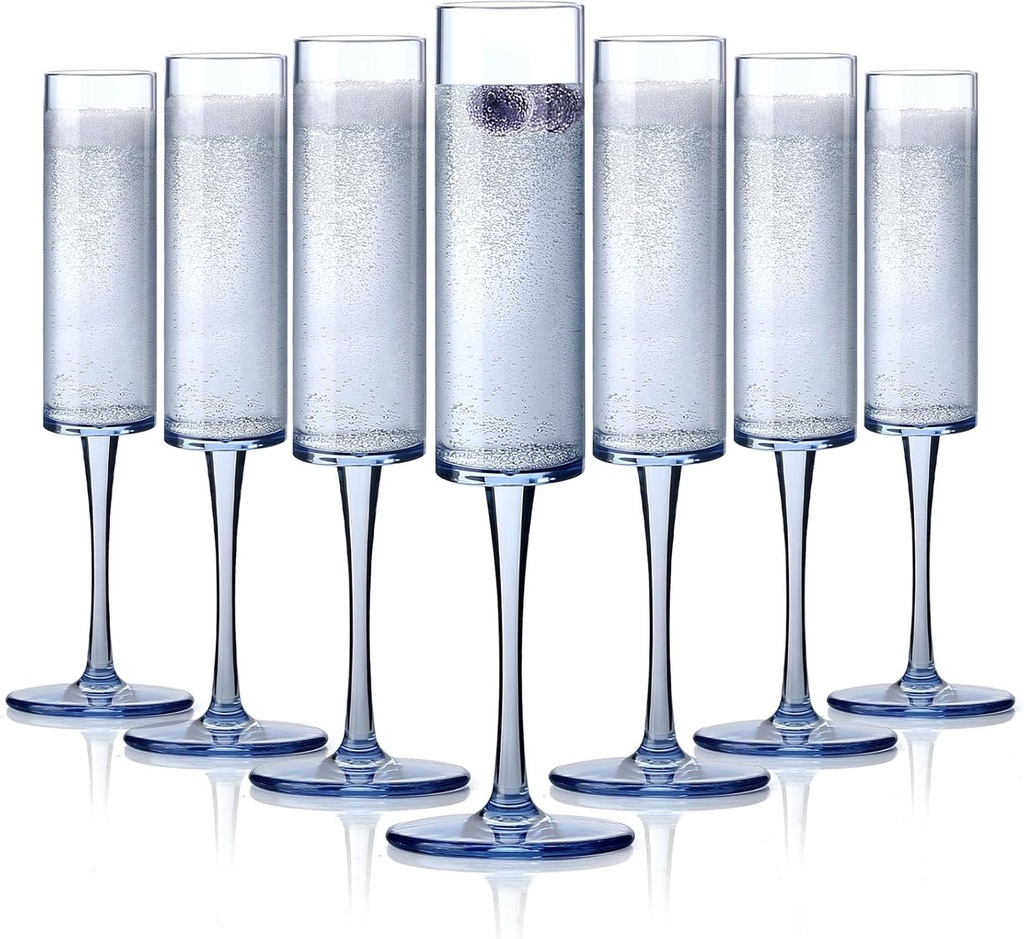 16 Pack Plastic Champagne Flutes, 5.5 Oz Unbreakable Goblet Glasses Reusable Champagne Toasting Cups - Modern & Elegant for Wedding Party Anniversary Christmas Birthday (5.5oz-Blue-16pack)