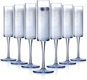 16 Pack Plastic Champagne Flutes, 5.5 Oz Unbreakable Goblet Glasses Reusable Champagne Toasting Cups - Modern & Elegant for Wedding Party Anniversary Christmas Birthday (5.5oz-Blue-16pack)