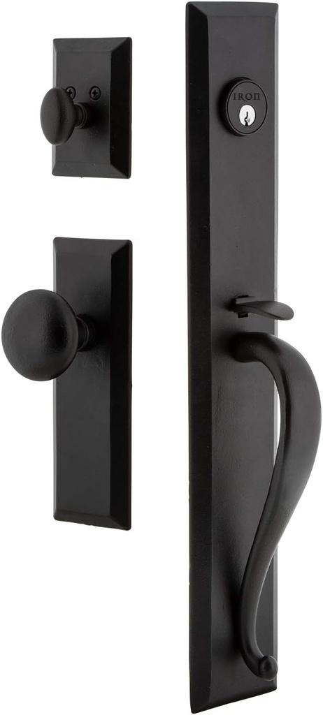 Ageless Iron One-Piece Handleset with A Grip, Keep Plate with Keep Knob Entry Handleset, Universal Handling, Single Cylinder Lock, 2-3/4-Inch Backset