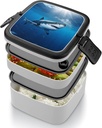 Bento Box Adult Lunch Box Lunchable Food Container with Utensil Ocean Sea Animal Shark Lunchbox Leak-Proof Lunch Containers Double Layer Bento Box for Dining Out Work Picnics Travel