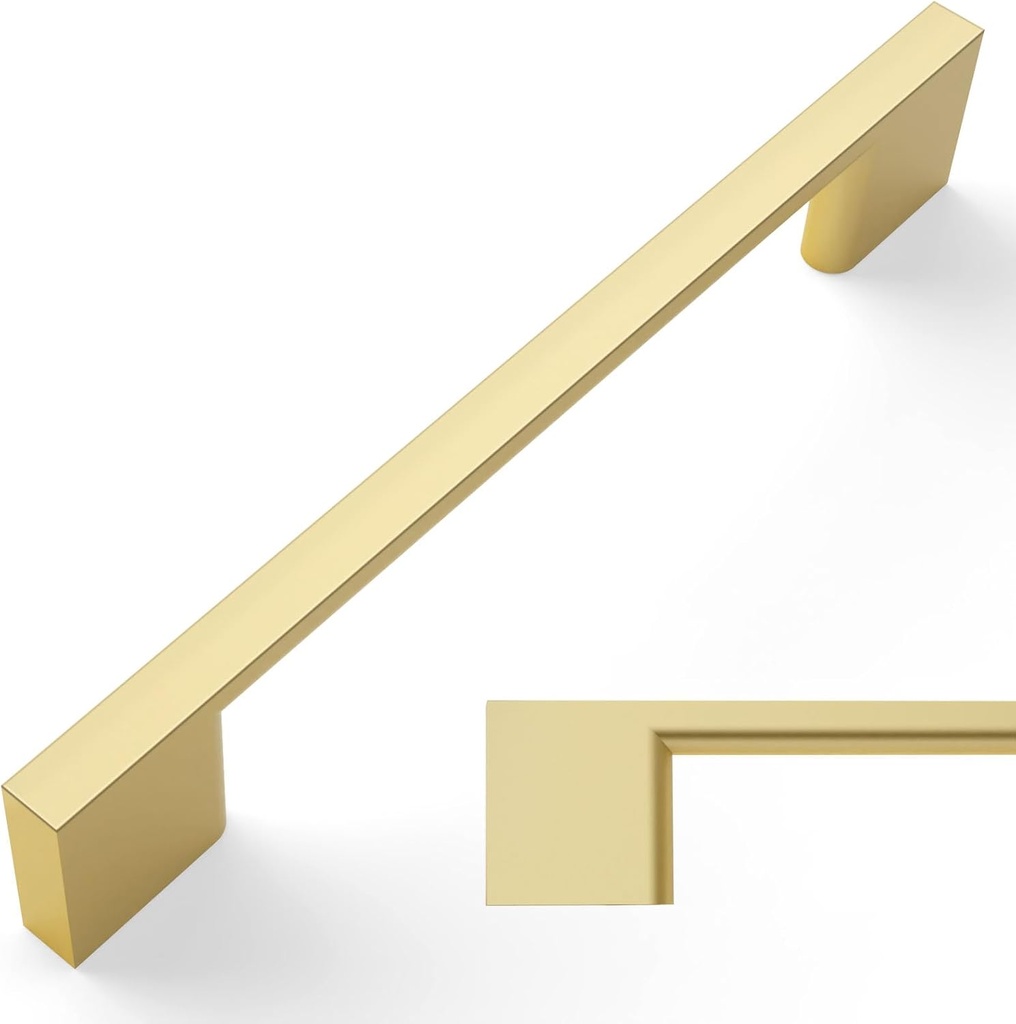 Amerdeco 10 Pack Brushed Gold Cabinet Pulls 5 Inch(128MM) Hole Centers Kitchen Cabinet Handles Cabinet Hardware Zinc Pull Handle Easy to Install ZH0060