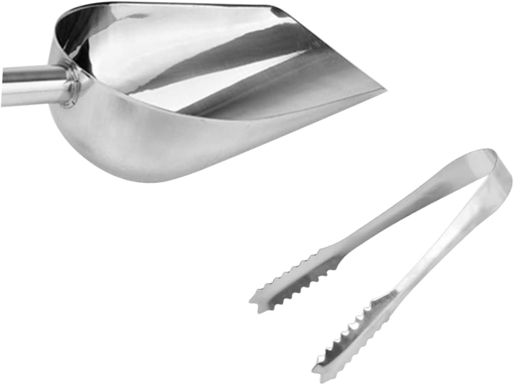 2 Pcs Stainless Steel Ice Scoop Tongs Non-Magnetic Kitchen Utility Scoops for BBQ Buffet and Parties Sturdy Food Tongs for Serving Ice and Snacks