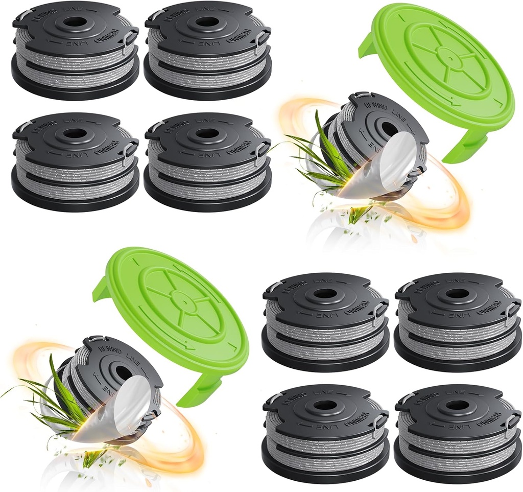 12 Pack 0.065" Trimmer Line Compatible with Greenworks Weed Wacker, 18Ft String Trimmer Refill Dual Line Weed Eater String Replacement Spool (10-Pack) Cap Cover(2-Pack)