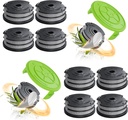 12 Pack 0.065" Trimmer Line Compatible with Greenworks Weed Wacker, 18Ft String Trimmer Refill Dual Line Weed Eater String Replacement Spool (10-Pack) Cap Cover(2-Pack)