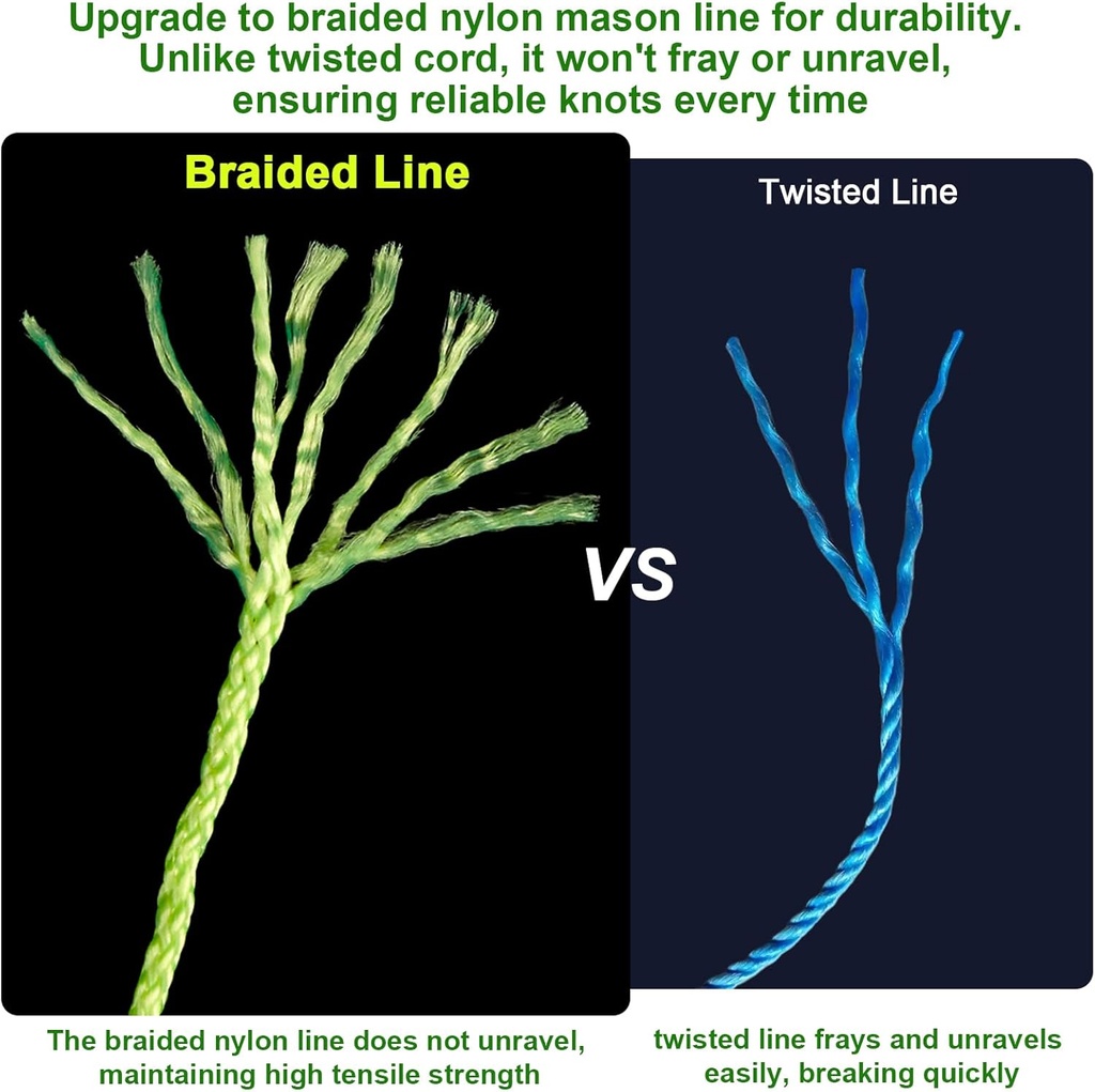 6 Roll Mason Line String Line - #18 Braided Nylon String - 500 Ft Length - Nylon with Reloadable Line Reel Twine for Gardening Or Masonry Tools - Perfect Construction String (Yellow)