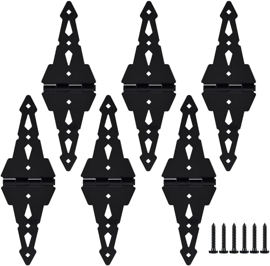 HOME MASTER HARDWARE 8 inch Gate Hinges,Heavy Duty gate Hinges,Wood Gate Hinges for Wooden Fences for patios, barn Doors, Yard gate,with Screws, Black, (6 Pack)