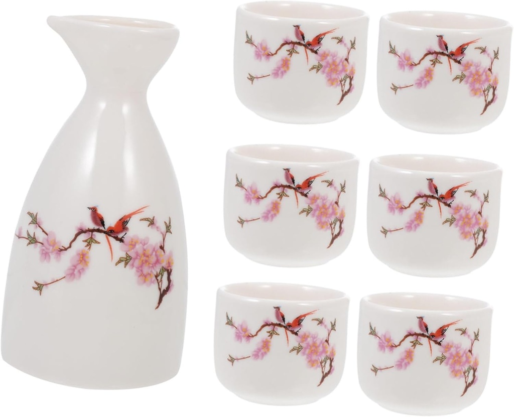Alipis Japanese Style Ceramic Sake Pot Set Creative Sake Kettle Serving Cups Traditional White Wine Holder for Home Entertaining