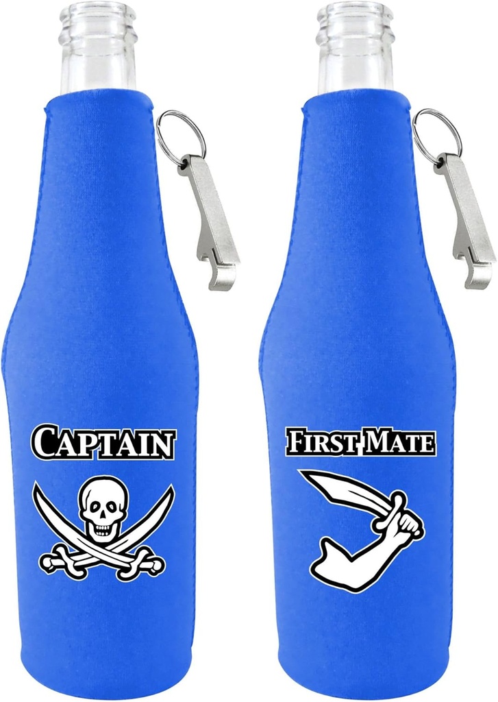 Captain and First Mate Beer Bottle Coolie With Openers (Royal Blue)