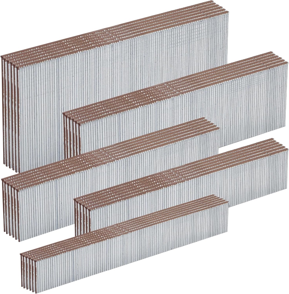18 Gauge Galvanized Brad Nails Brown T-head 5 Sizes 1500-Pack (5/8"+3/4"+1"+1-1/4"+2"),300 per size, Assorted Size Project Pack, for Pneumatic, Electric 18GA Brad Nailer Gun